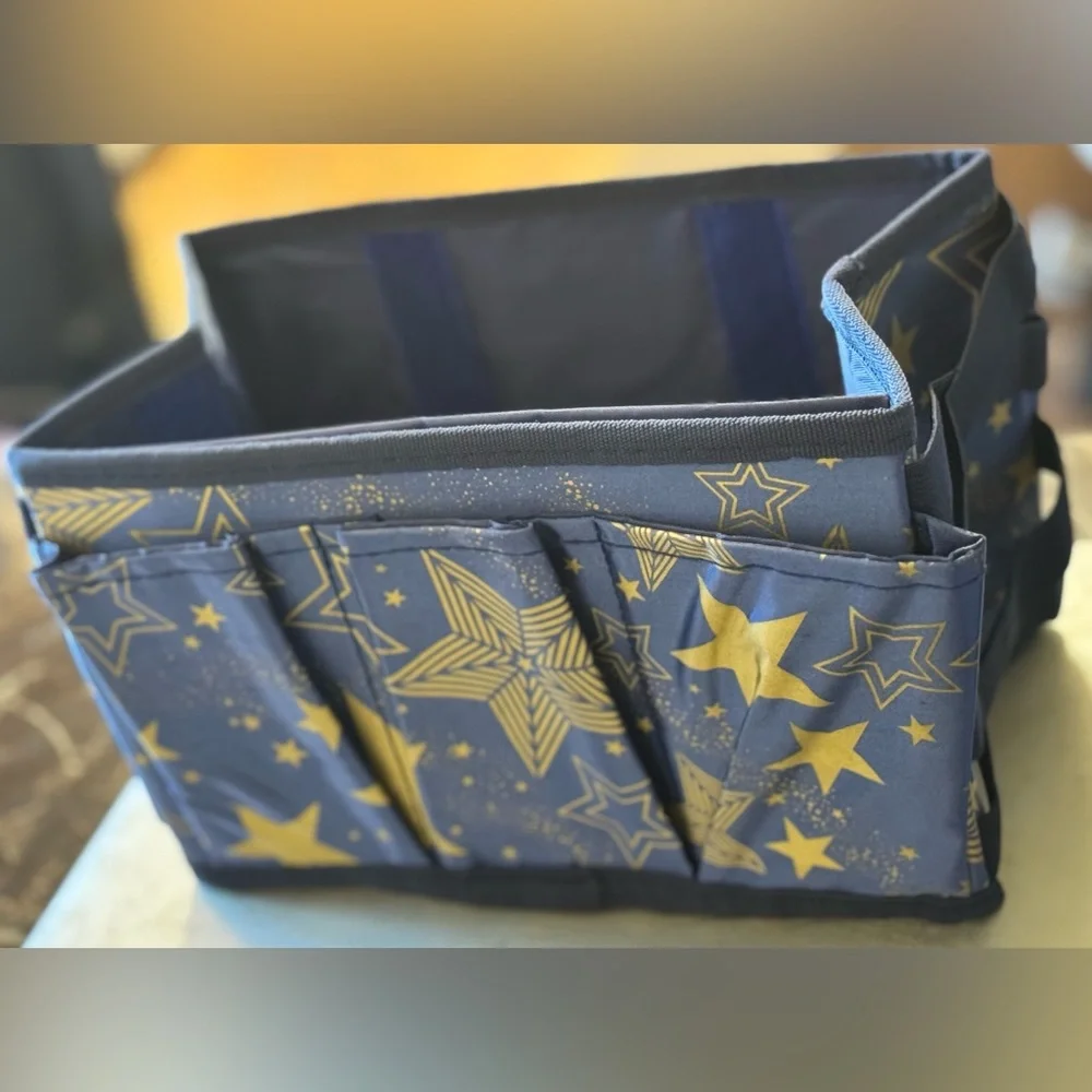 Blue and Gold Star Patterned Storage Bin